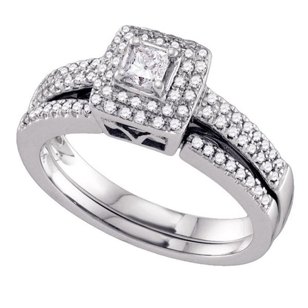 Princess Diamond Bridal Wedding Ring Band Set 1/2 Cttw 14kt White Gold