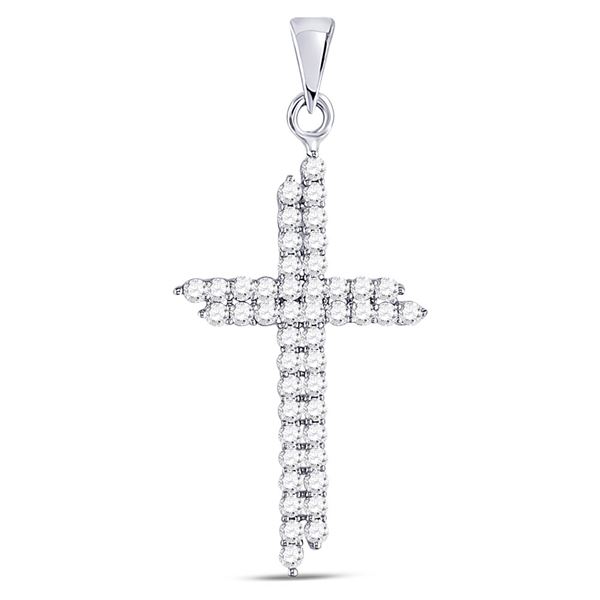 Diamond Asymmetric Cross Pendant 1/2 Cttw 10kt White Gold