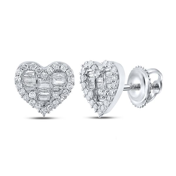Baguette Diamond Heart Earrings 3/8 Cttw 10kt White Gold