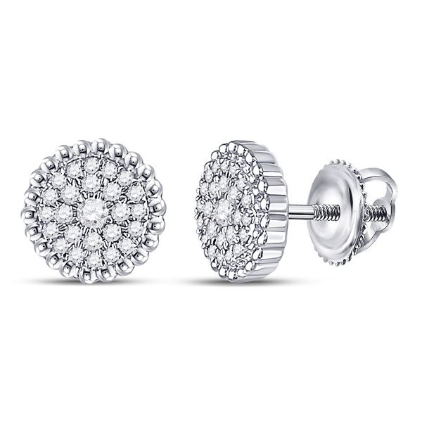 Diamond Beaded Halo Earrings 1/4 Cttw 10kt White Gold