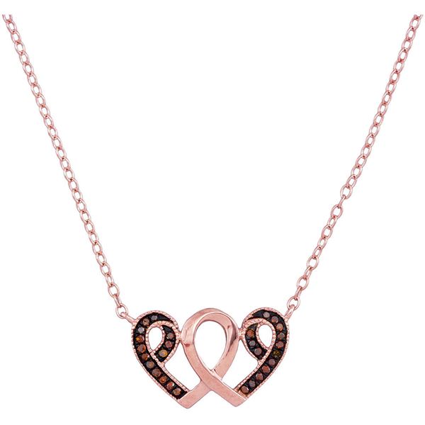 Red Color Enhanced Diamond Heart Necklace 1/10 Cttw 10kt Rose Gold