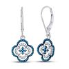 Image 1 : Blue Color Enhanced Diamond Quatrefoil Dangle Earrings 1/3 Cttw 10kt White Gold