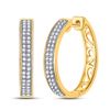 Image 1 : Diamond Double Row Pave Hoop Earrings 1/4 Cttw 10kt Yellow Gold