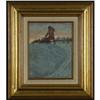 Image 2 : OIL PAINTING DOG SLED RIDER SNOWY LANDSCAPE