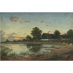 OIL PAINTING KOEFOD HANSEN FARMHOUSE LANDSCAPE