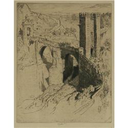 ETCHING JOSEPH PENNELL BRIDGE WITH TURRETS