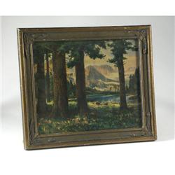 VINTAGE MORGAN LITHOGRAPH MOUNTAINS GESSO FRAME