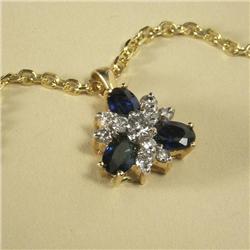 SAPPHIRE AND DIAMOND 14K GOLD PENDANT WITH CHAIN