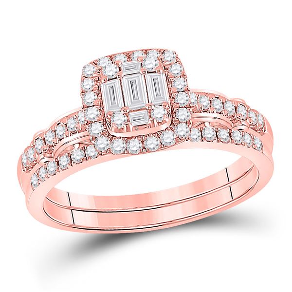 Baguette Diamond Bridal Wedding Ring Band Set 3/4 Cttw 14kt Rose Gold