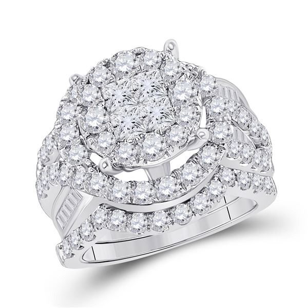 Princess Diamond Bridal Wedding Ring Band Set 3 Cttw 14kt White Gold