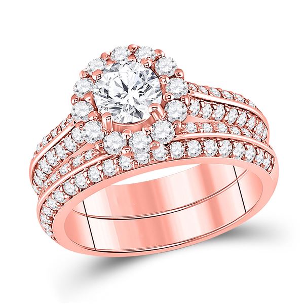 Diamond Bridal Wedding Ring Band Set 1-7/8 Cttw 14kt Rose Gold