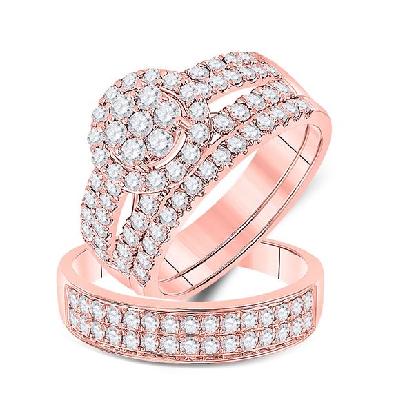 His Hers Diamond Cluster Matching Wedding Set 1-3/4 Cttw 14kt Rose Gold