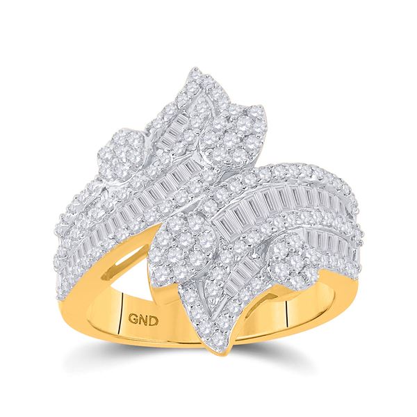 Baguette Diamond Bypass Cluster Fashion Ring 1-1/3 Cttw 14kt Yellow Gold