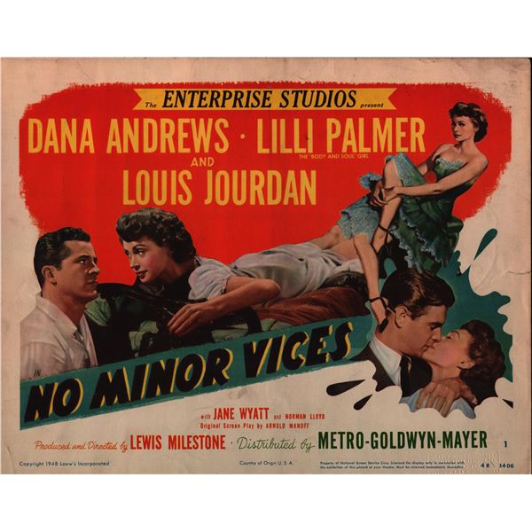 No Minor Vices original 1948 vintage lobby card