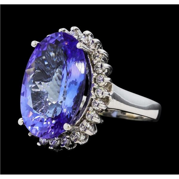 10.74 ctw Tanzanite and Diamond Ring - 14KT White Gold