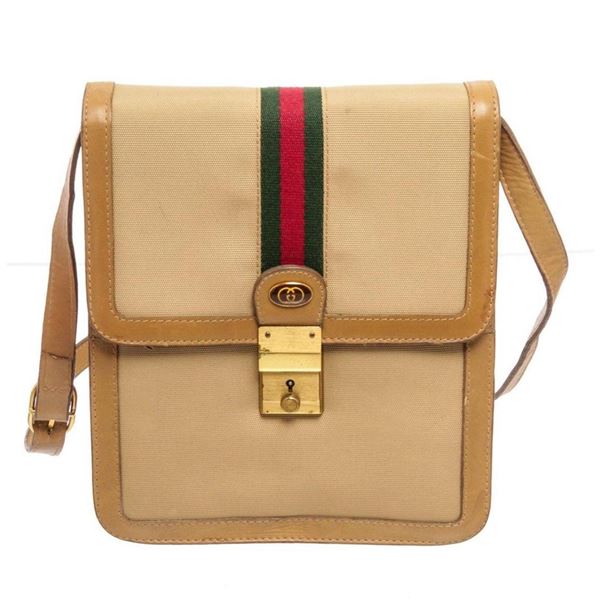 Gucci Beige Canvas Sherry Line Vintage Shoulder Bag