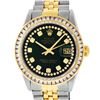 Image 1 : Rolex Mens 2 Tone Green String Princess Cut Diamond Datejust 26MM Wristwatch
