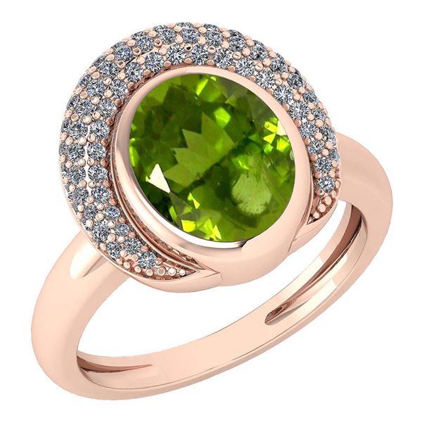 Certified 2.82 Ctw Peridot And Diamond VS/SI1 Halo Ring