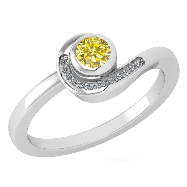 Certified 0.31 Ctw Fancy Yellow Diamond 14K White Gold