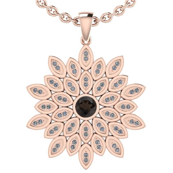 Certified 0.80 Ctw Smoky Quartz And Diamond I1/I2 10K R