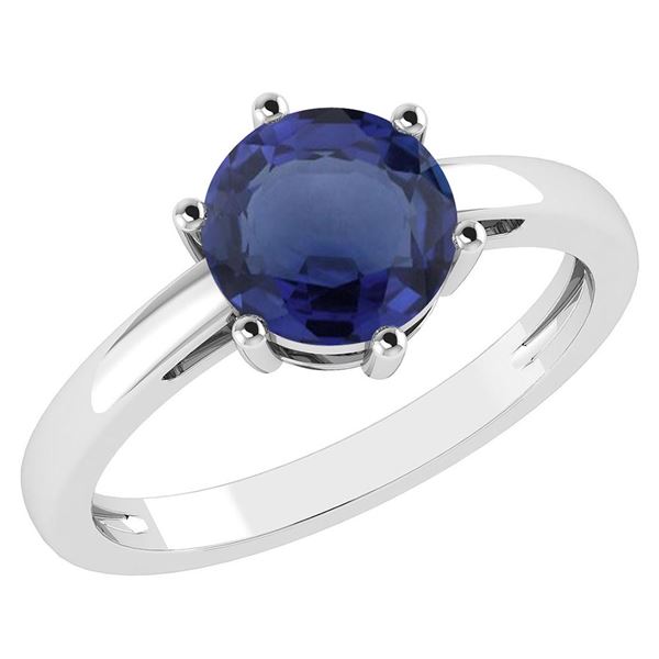 Certified 1.00Ctw Genuine Blue Sapphire 14k White Gold