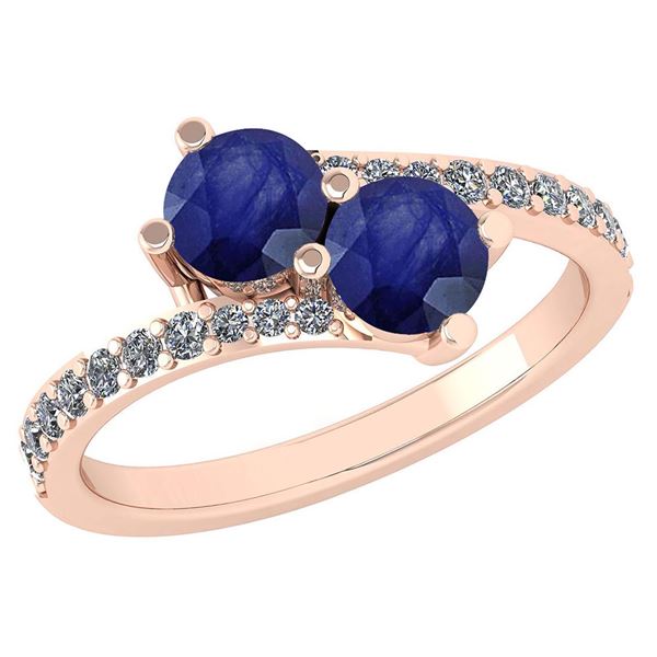 Certified 1.24 Ctw Blue Sapphire And Diamond Wedding/En
