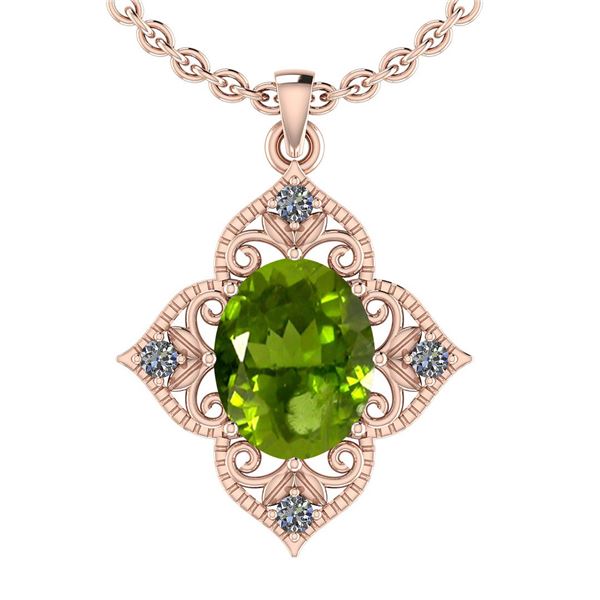 Certified 3.75 Ctw I2/I3 Peridot And Diamond 10K Rose G