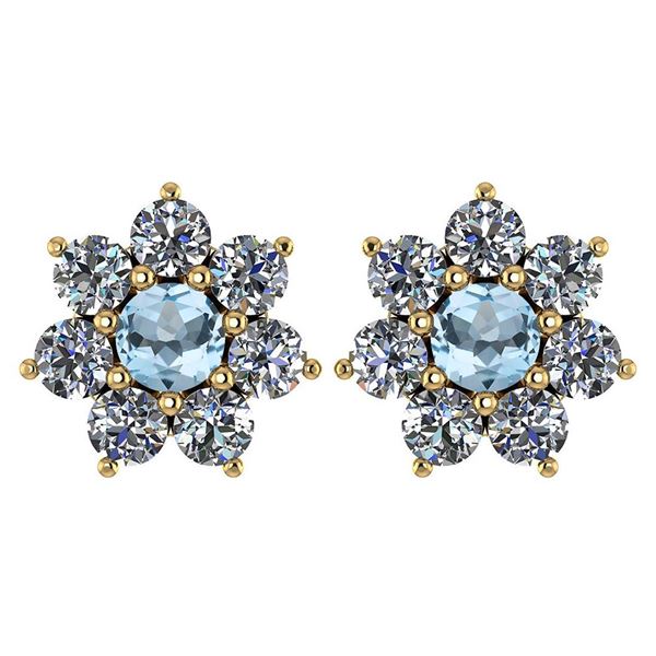 Certified 1.86 Ctw Aquamarine And Diamond 18K Yellow Go