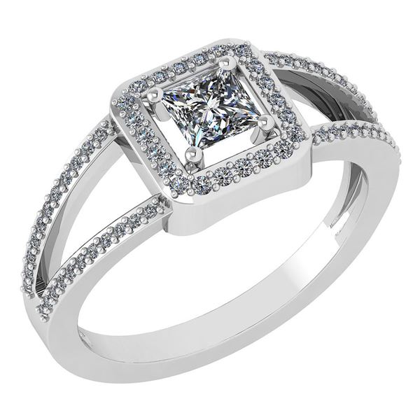 Certified 0.61 Ctw Diamond 18k White Halo Gold Ring