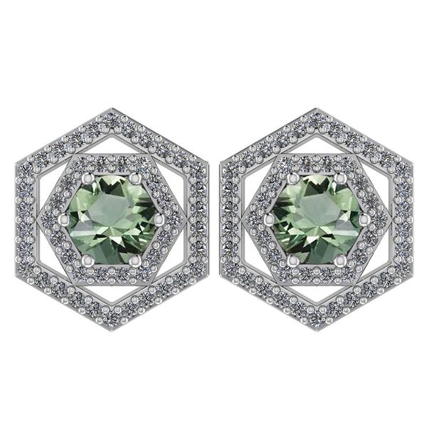 Certified 1.38 Ctw Green Amethyst And Diamond 14k White