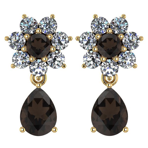 Certified 4.86 Ctw Smoky Quarzt And Diamond 14k Yellow