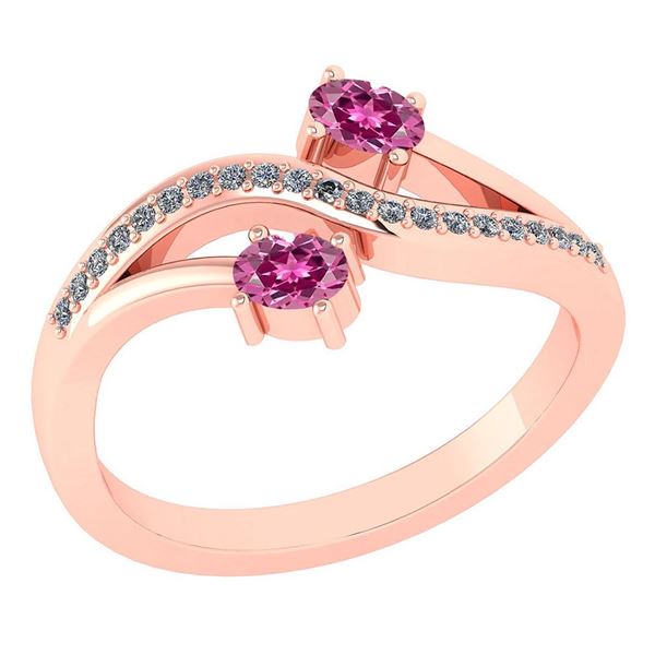 Certified 0.53Ctw Pink Tourmaline And Diamond 14k Rose