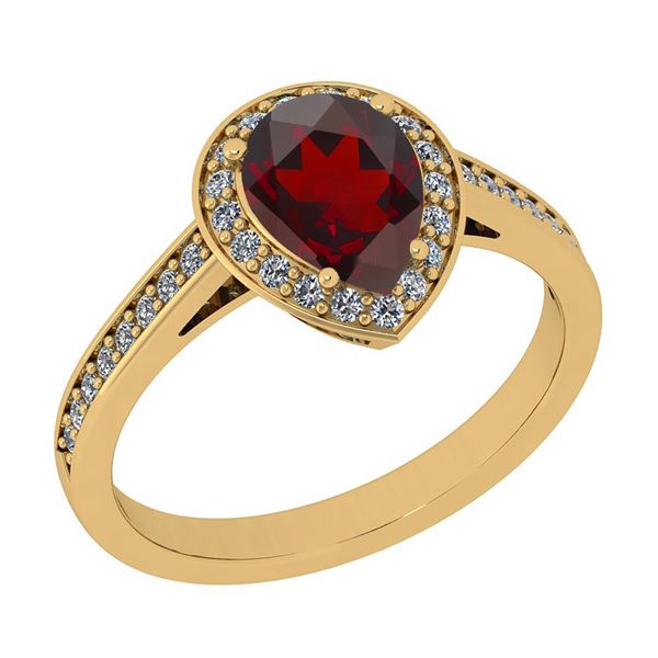Certified 1.52 Ctw I2/I3 Garnet And Diamond 14K Yellow