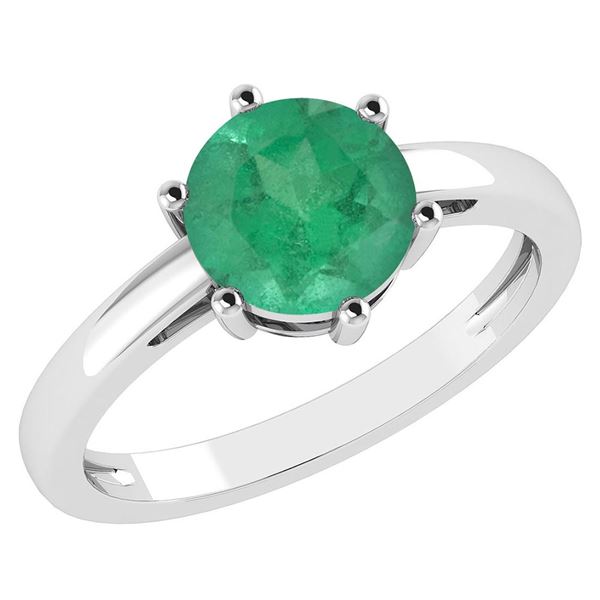 Certified 1.00Ctw Genuine Emerald 14k White Gold Halo R