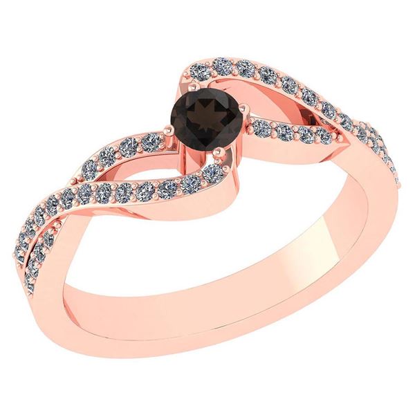 Certified 0.61 Ctw Smoky Quarzt And Diamond 18K Rose Go