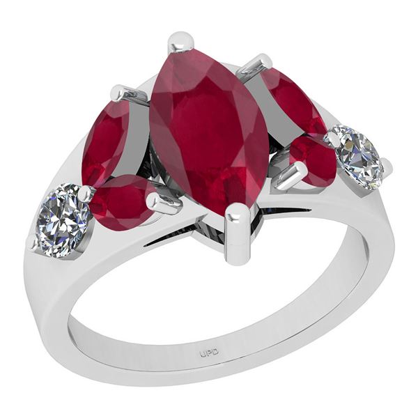 Certified 0.76 Ctw I2/I3 Ruby And Diamond 14K White Gol