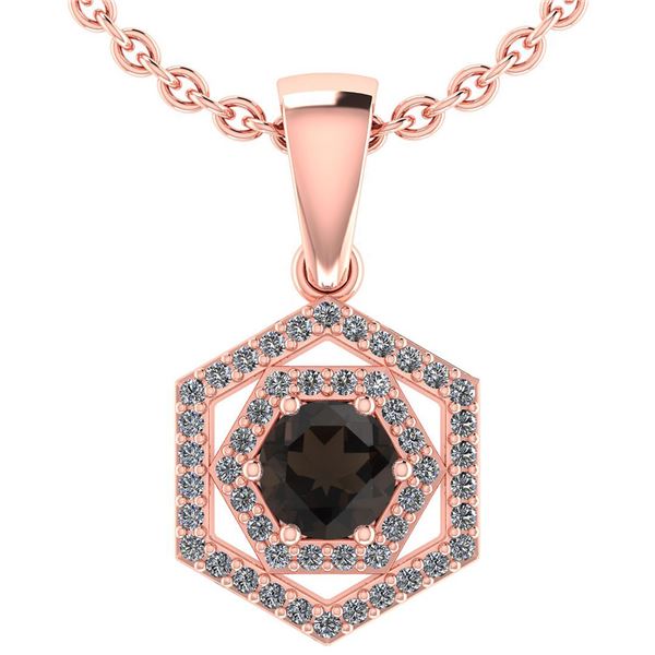Certified 0.69 Ctw Smoky Quarzt And Diamond 14k Rose Go