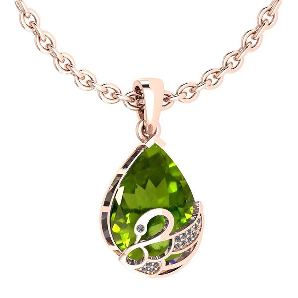 Certified 7.40 Ctw Peridot And Diamond VS/SI1 Necklace