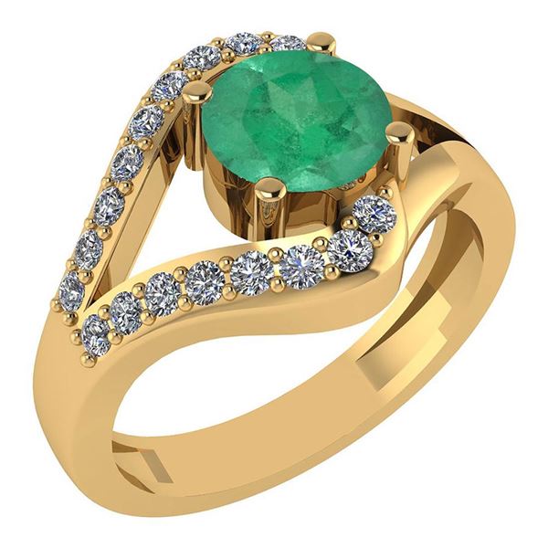 Certified 1.04 Ctw Emerlad And Diamond Wedding/Engageme