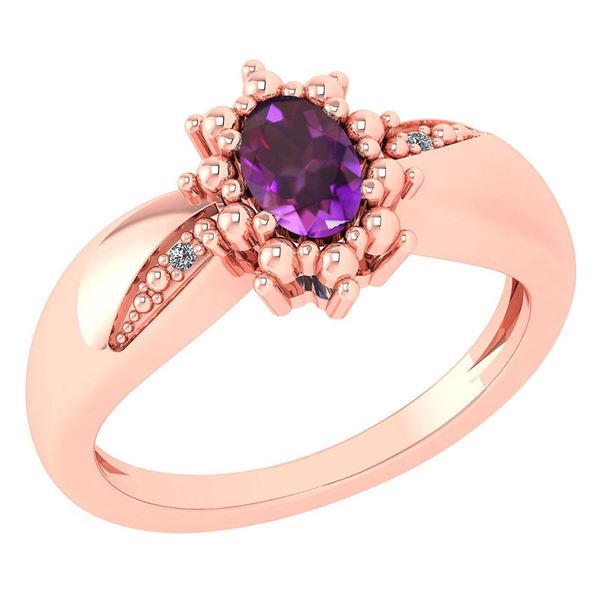 Certified 0.51 Ctw Amethyst And Diamond 14k Rose Gold H