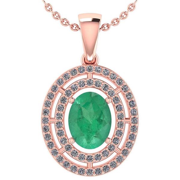 Certified 1.56 Ctw Emerald And Diamond 18K Rose Gold Ha