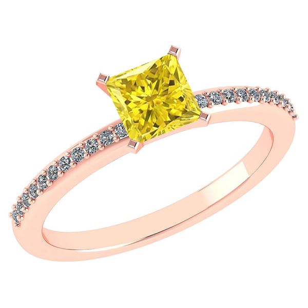 Certified 0.86 Ctw Fancy Yellow Diamond And Diamond 18k