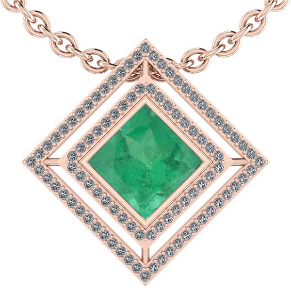 Certified 2.40 Ctw Emerald And Diamond SI1/SI2 14K Rose
