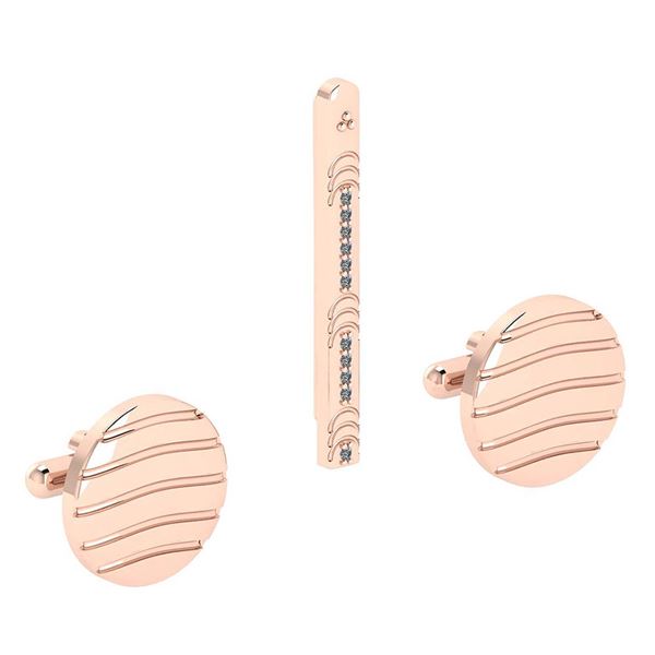 Certified 0.06 Ctw Diamond TiePin+ Gold Cufflinks Set 1