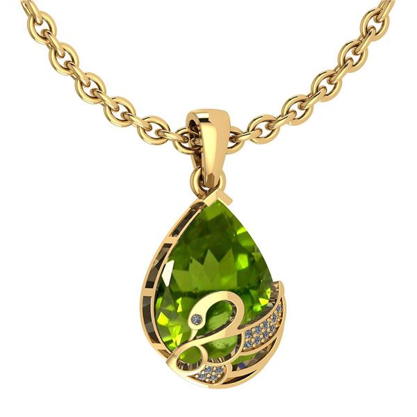 Certified 7.40 Ctw Peridot And Diamond VS/SI1 Necklace