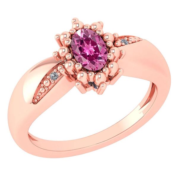 Certified 0.51 Ctw Pink Toumaline And Diamond 14k Rose