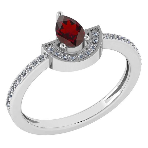 Certified 0.64 Ctw Garnet And Diamond 14k White Gold Ri
