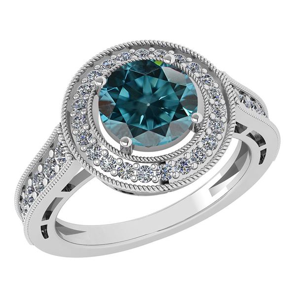Certified 1.71 Ctw Treated Fancy Blue Diamond 18K White