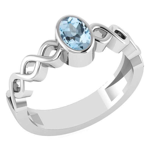 Certified 0.50Ctw Genuine Aquamarine 14K White Gold Rin
