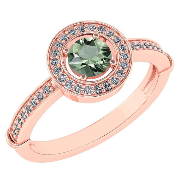 Certified 0.94 Ctw Green Amethyst And Diamond 14k Rose